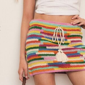 Bohemian Traders Rainbow Multicolored Crochet Knit Mini Skirt Size 4XL US 18 NWT